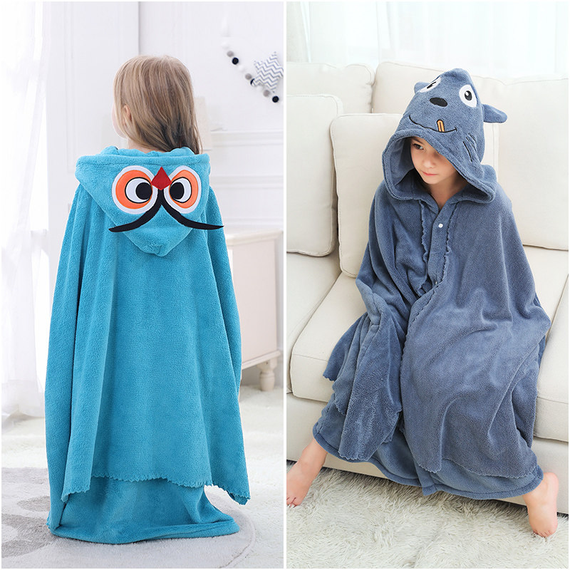 儿童浴巾斗篷带帽冬天厚款比纯棉吸水洗澡巾可穿可裹婴儿浴袍宝宝