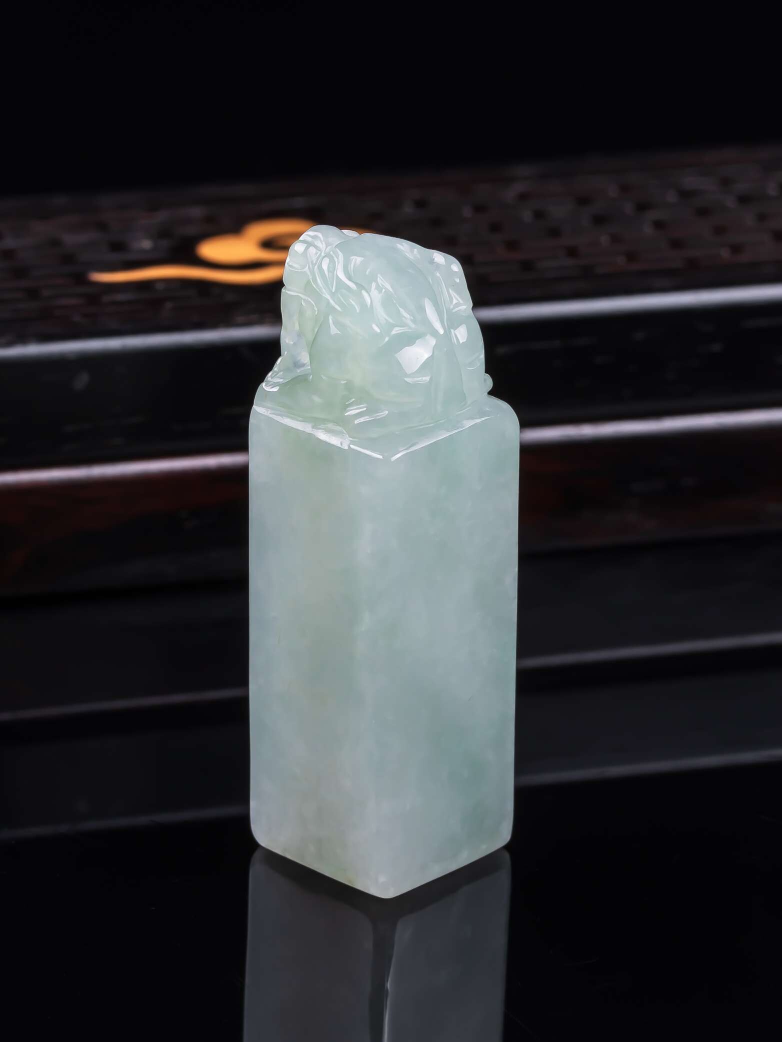 天然缅甸翡翠A货精雕冰润貔貅印章小摆件