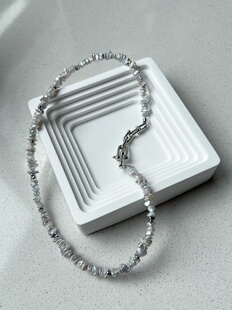 FJN Studio天然淡水珍珠碎银子厚金子叠打项链绝色银蓝光中国红金