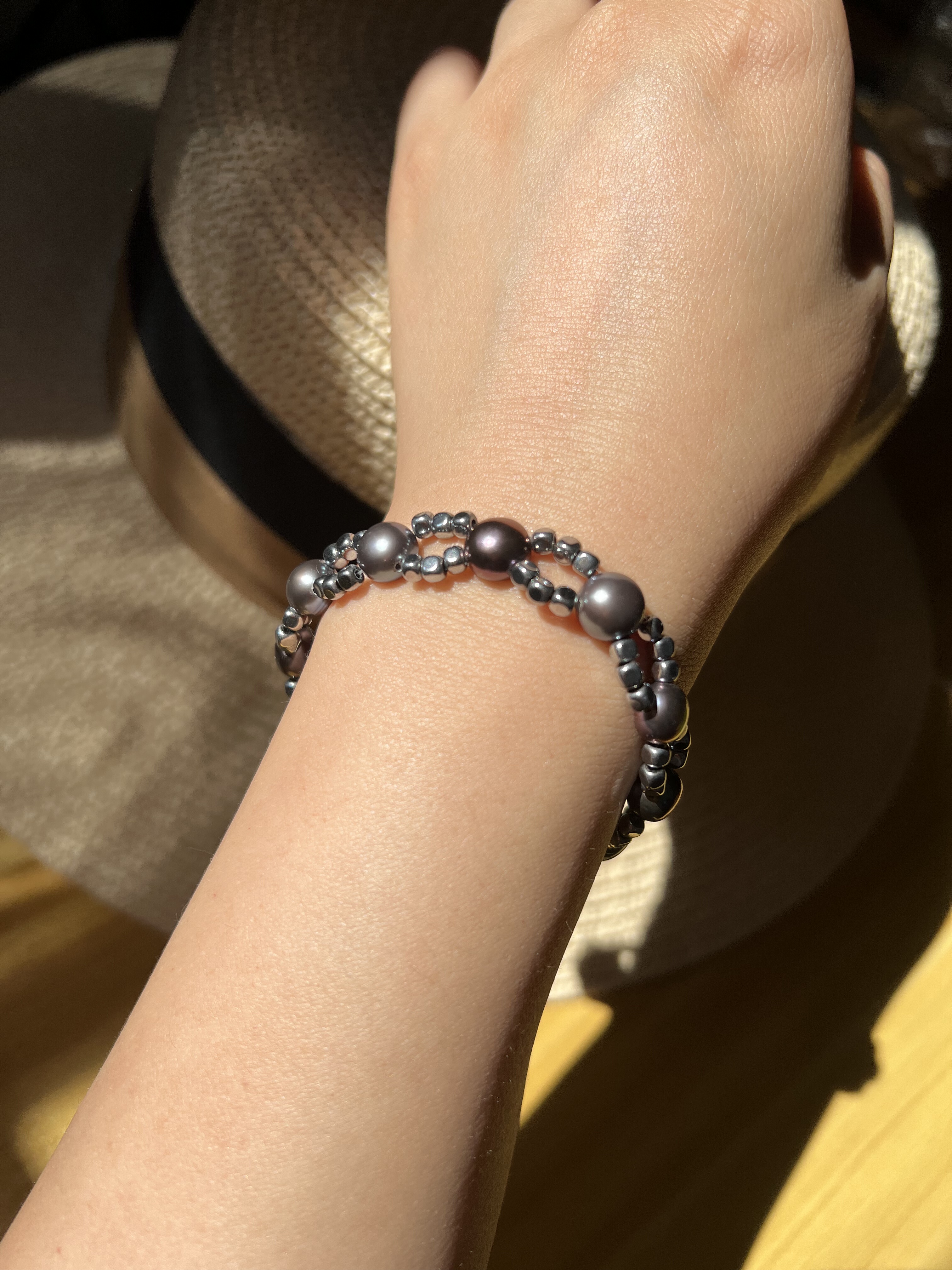 福利款天然港回无核孔雀色珍珠暗黑甜酷复古风磁吸扣编制款手链女