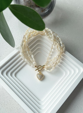 FJN Studio vintage多层野生珍珠轻奢老钱风复古感手链爱心ot扣