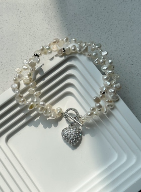 FJN Studio天然淡水极光花瓣无核珍珠法式浪漫扭扭手链女爱心ot扣