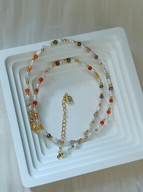 FJN Studio彩色串珠淡水野生珍珠项链米珠小众设计感颈链文艺复古