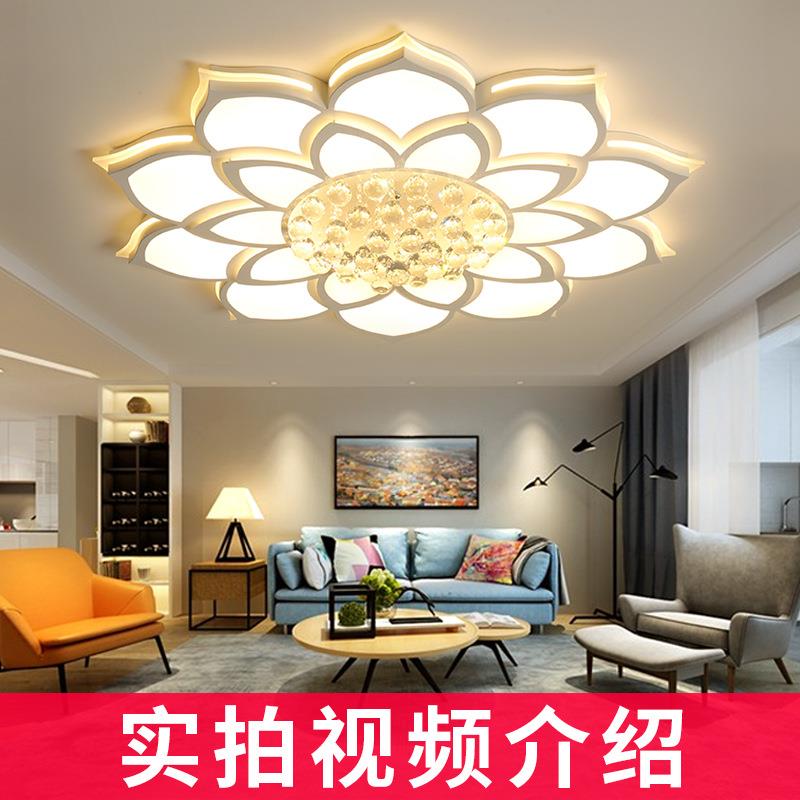 客厅灯现代简约大气花瓣led吸顶灯1米水晶灯大厅家用卧室灯具