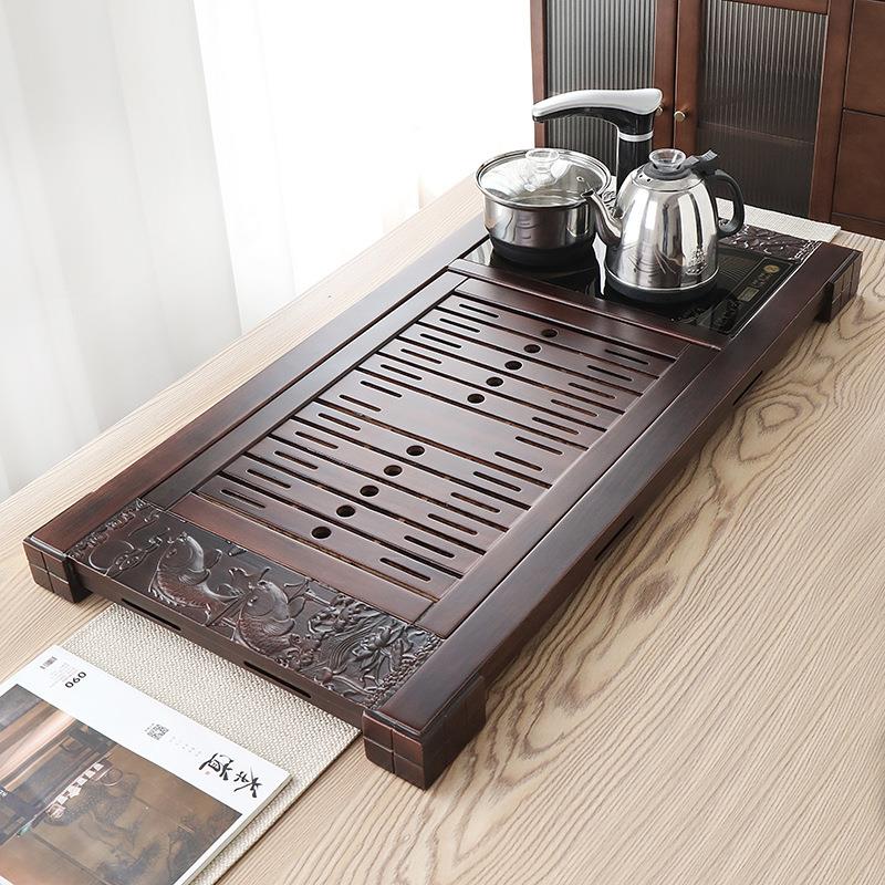 全自动茶盘家用新款茶台烧水壶一体实木大茶海排沥水托盘一件