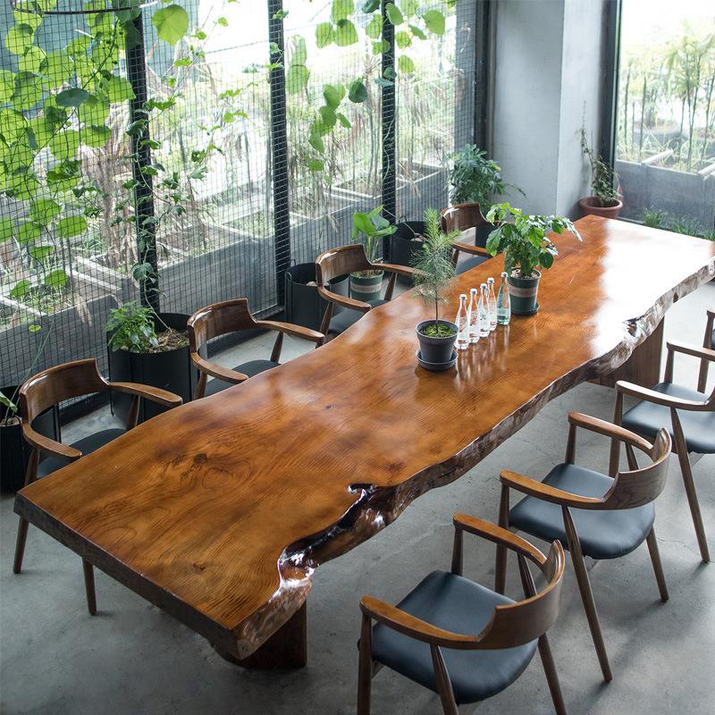 实木大板茶桌新中式办公仿古泡茶桌原木茶桌椅组合自然边整板茶几