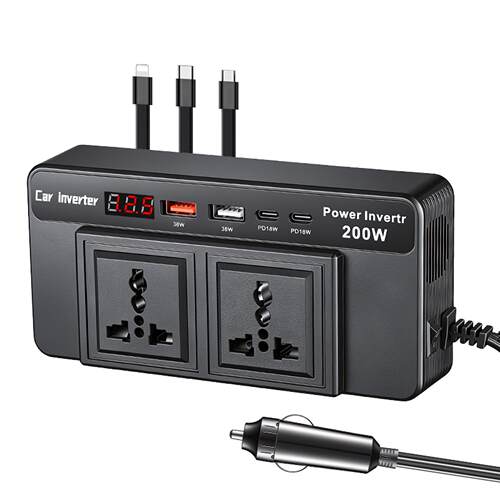 工厂跨境车载逆变器 转换器12V24v转110V/220V点烟器type-c充电器