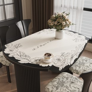 中古风椭圆形餐桌桌垫美式轻奢高级感防I水防油免洗可折叠圆桌热