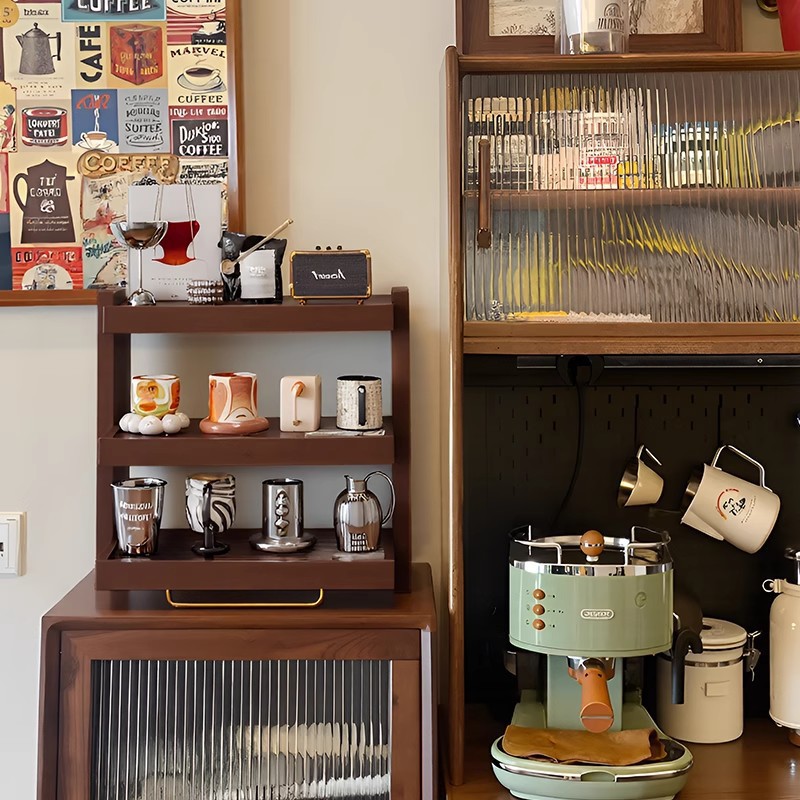 实木杯架咖啡机置物架咖啡角布置水杯咖啡杯子收纳置物架桌面架子