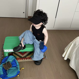 男童裤子2026夏装新款男宝宝蓝白竖条纹工装阔腿裤儿童阔腿牛仔裤