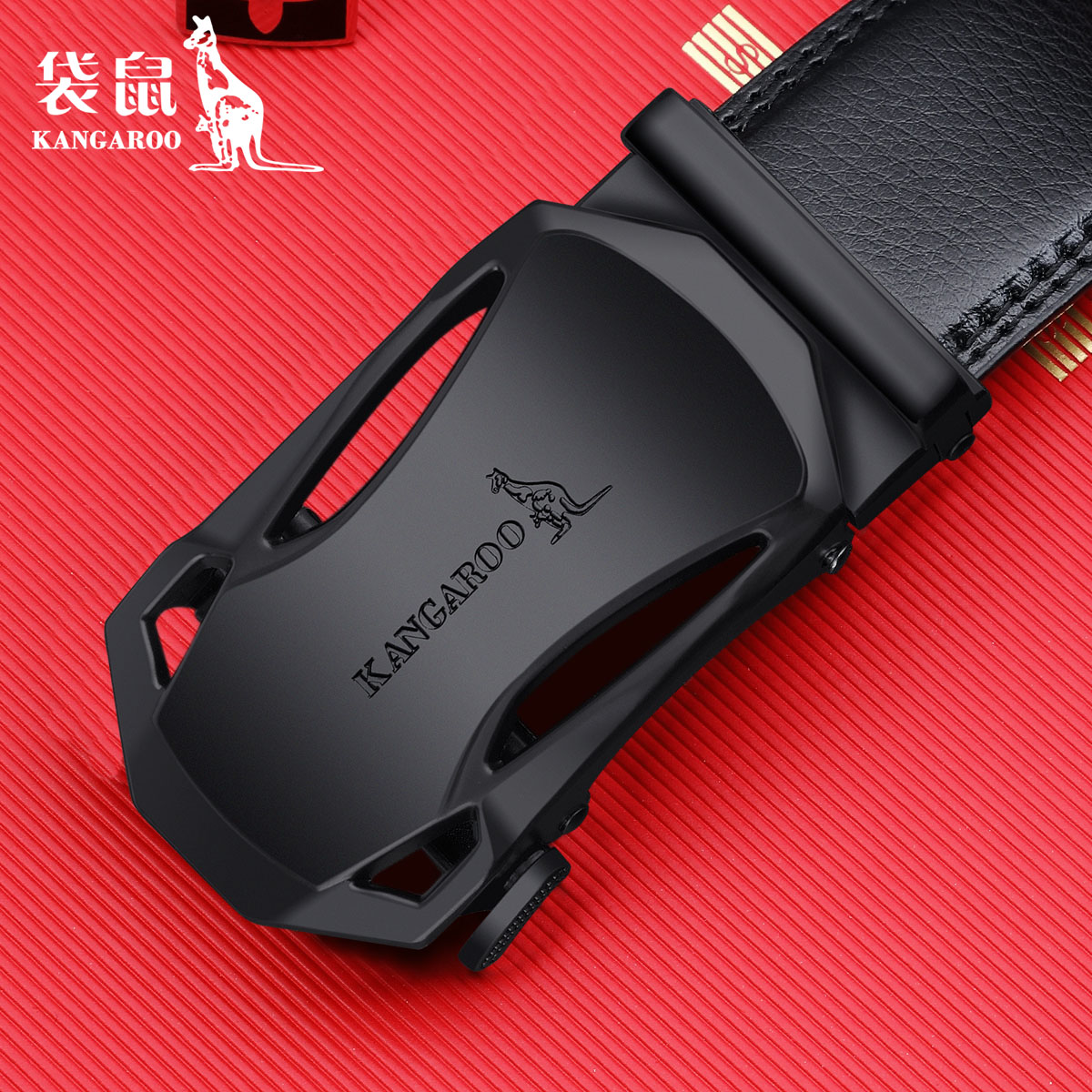 袋鼠皮带男士真皮自动扣裤腰带男款潮流中青年休闲纯牛皮商务休闲