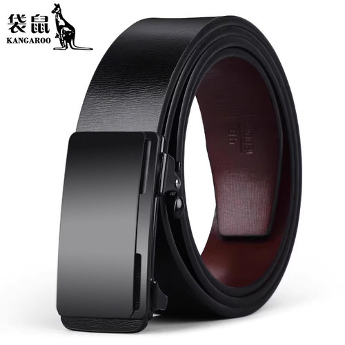 袋鼠男士皮带真皮无牙内穿自动扣纯牛皮休闲品牌潮流腰带奢华大牌