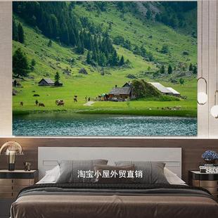 ins绿色风景卧室装 夏日山麓 饰挂布租房改造宿舍布置墙布挂毯定制