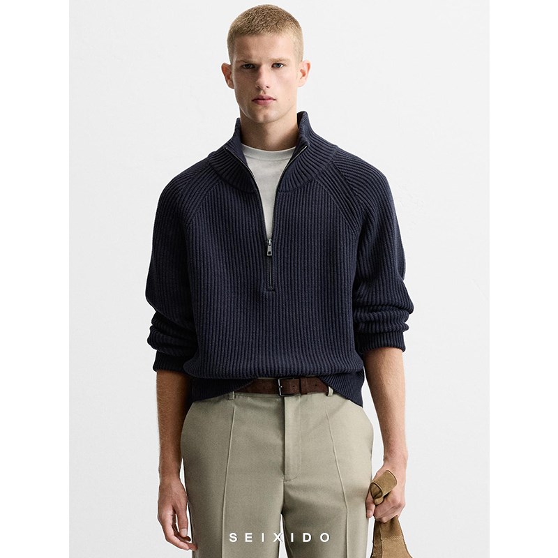 柜499!秋冬款男装简约半高领毛衣2142313 401修身针织衫2142/313