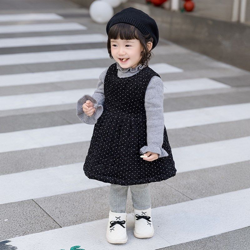 女童秋冬季洋气背心裙套装婴幼儿公主裙打底毛衣保暖连衣裙两件套