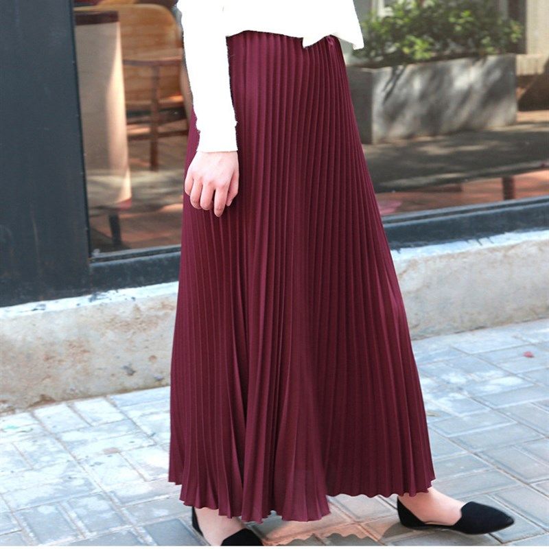 高腰显瘦春夏a字半身裙风琴百褶裙中长款雪纺半身长裙女夏季大码