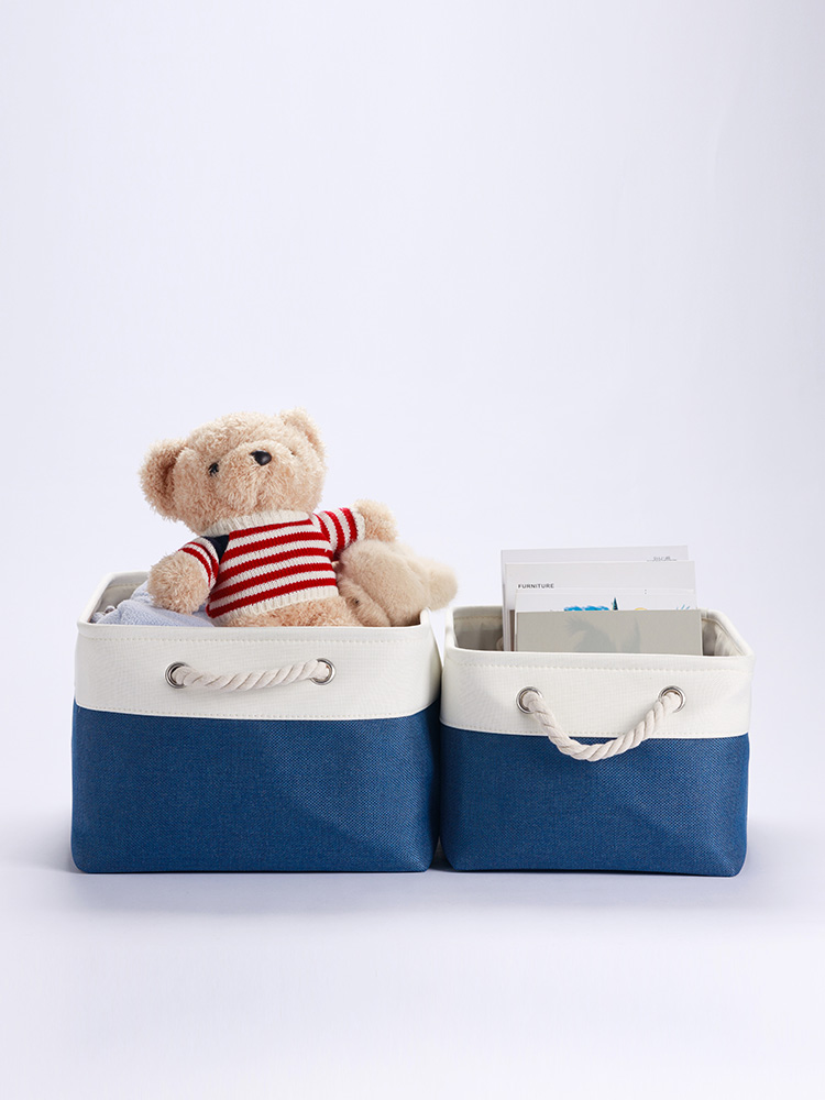 博颂杰日式布艺收纳筐整理箱加厚大号衣柜抽屉式收纳盒拼色脏衣篮