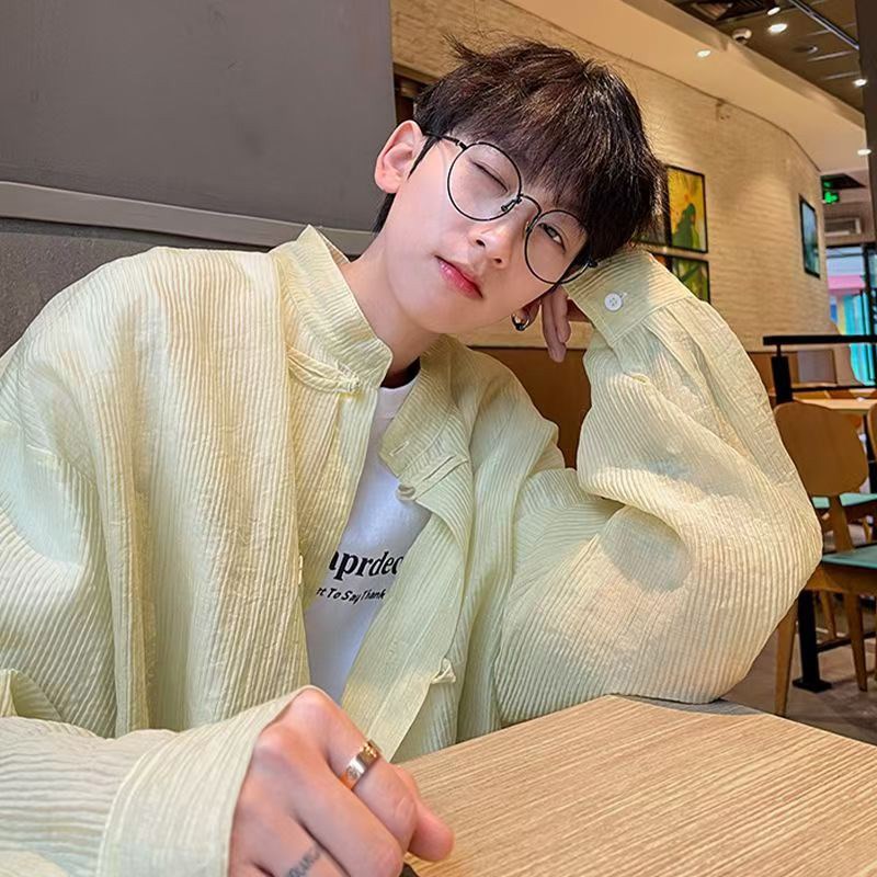 300斤大码男装新中式长袖防晒衬衫男女夏季薄款宽松国风盘扣外套2