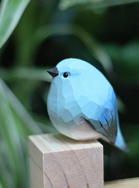 鹿妖商店 溜圆版山地蓝知更鸟山蓝鸲 肥啾鸟 胖鸟木雕创意摆件