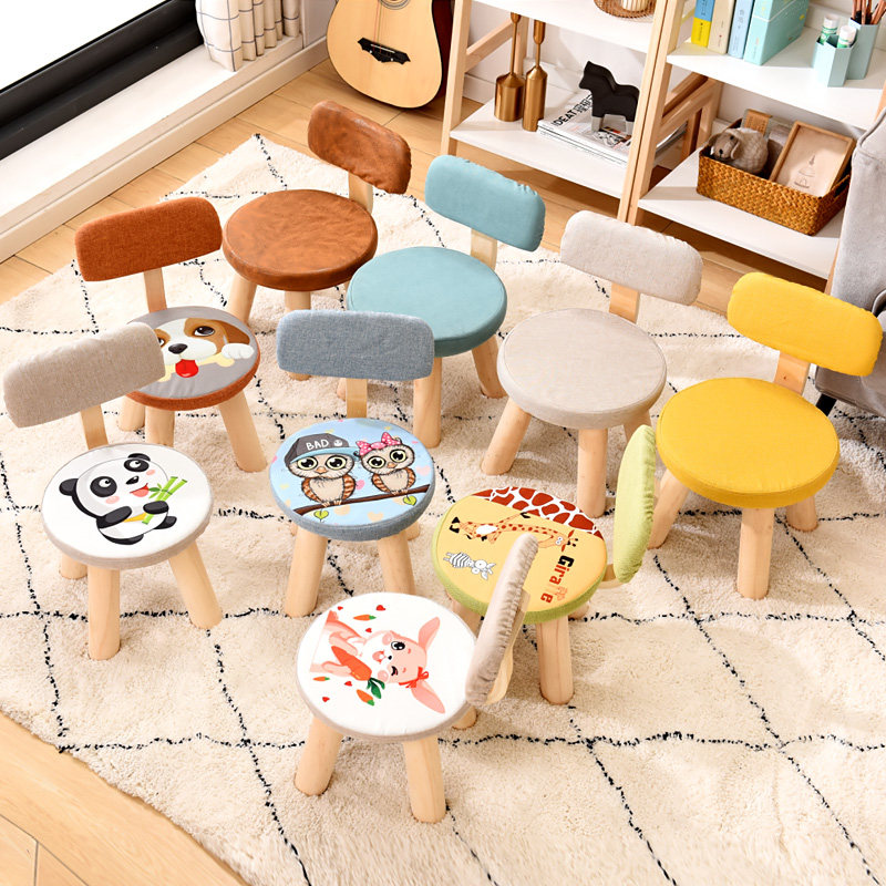 儿童实木小凳子家用小椅子靠背客厅小板凳矮凳圆凳四腿网红懒人