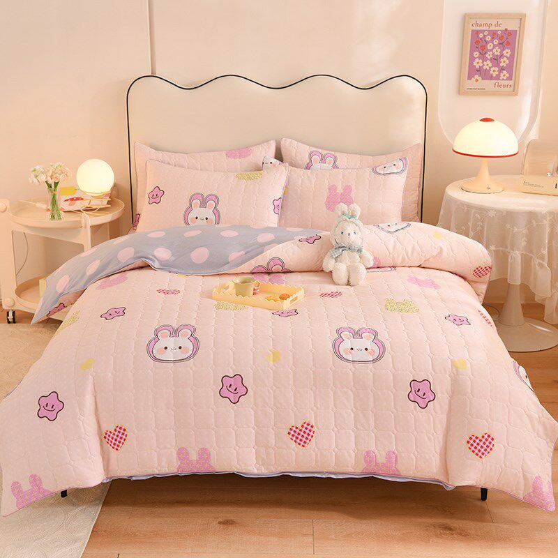 加厚纯棉全棉夹棉被套四件套冬夏两用儿童卡通可爱床单床裙床笠款