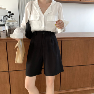 胖mm高腰西装 大码 短裤 宽松休闲直筒阔腿五分工装 女 夏季 裤 2021新款