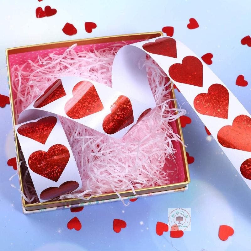 500贴/卷红色心形镭射贴纸自粘不干胶礼品烘焙情人节日手账装饰贴,文具电教/文化用品/商务用品,贴纸/立体贴纸,淘宝优惠券,粉丝福利购,淘宝优惠卷