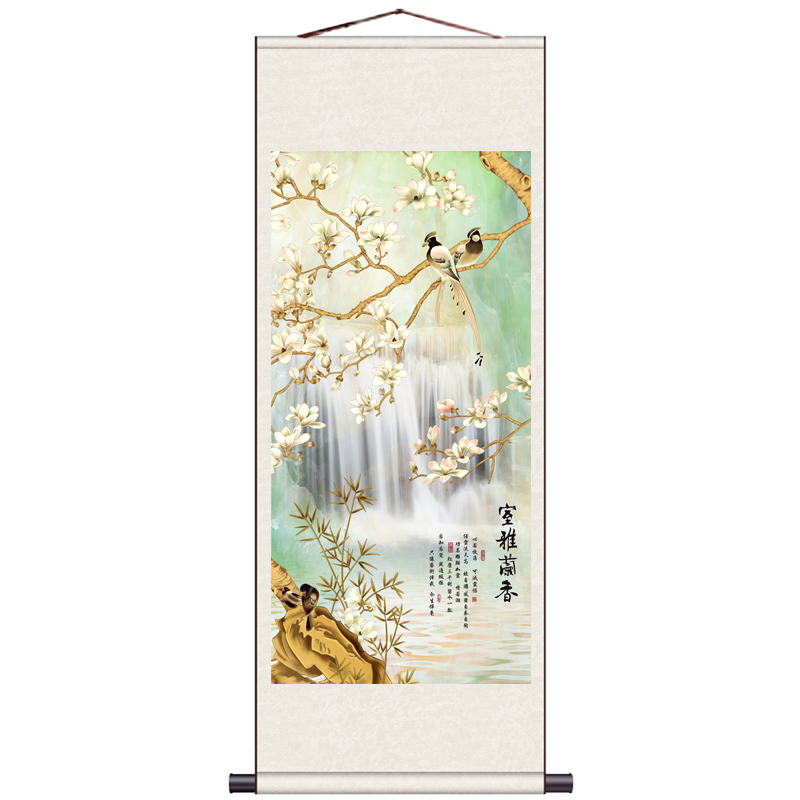 蝴蝶兰花鸟画丝绸画客厅家居装饰画已装裱可定制卷轴挂画条幅国画图片