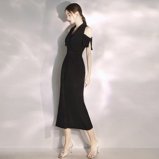 晚礼服女2024新款宴会黑色轻奢小众高端高级感主持人裤装连体裤裙