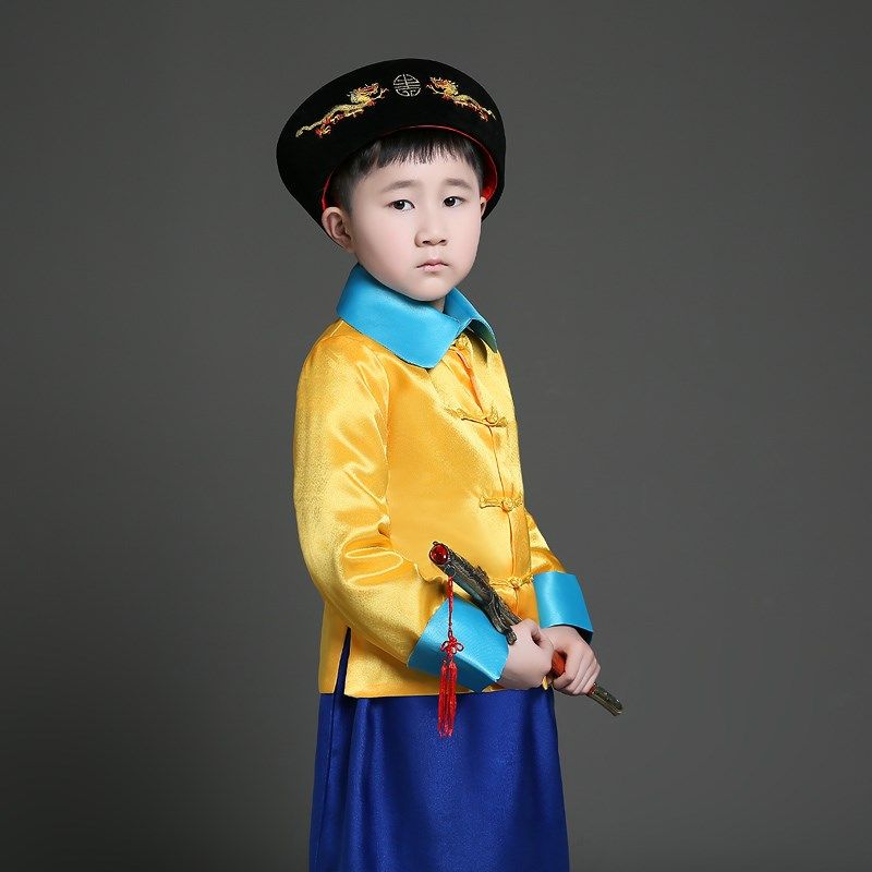 男童古装清朝皇帝御前带刀护卫小男孩古代官兵侍卫舞台表演出服装