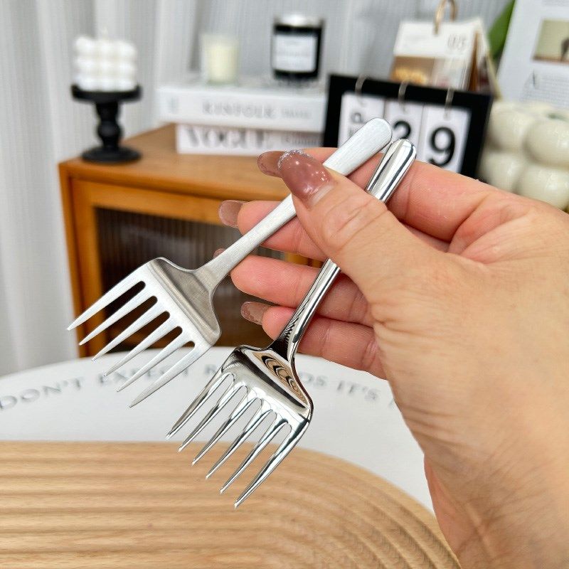 创意韩式18-10不锈钢甜品叉蛋糕叉短柄六齿叉304不锈钢便携水果叉,餐饮具,西餐餐叉,淘宝优惠券,粉丝福利购,淘宝优惠卷