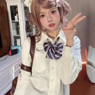 一封信衬衫奶白色条纹暗纹 基础款宽松长袖校供感JK制服衬衫