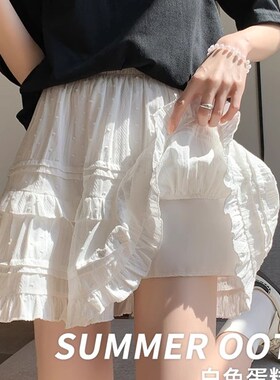 白色蛋糕裙女夏季小个子高腰显瘦芭蕾风半身裙蕾丝aZ字蓬蓬短裙