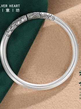 男士手镯9999纯银复古重工情侣手镯金箍棒银镯子女小众送男友礼物