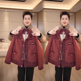 妈妈冬季羽绒棉服短款奶奶冬装2024新款中老年女秋冬加绒加厚外套