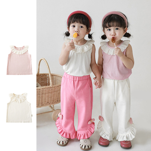 儿童背心马甲女童外穿夏季薄款蕾丝花边无袖上衣宝宝小童粉色童装