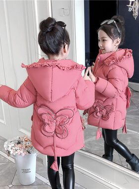 女童冬装棉衣2021新款韩版洋气外套儿童羽绒棉服女孩中长宝宝棉袄