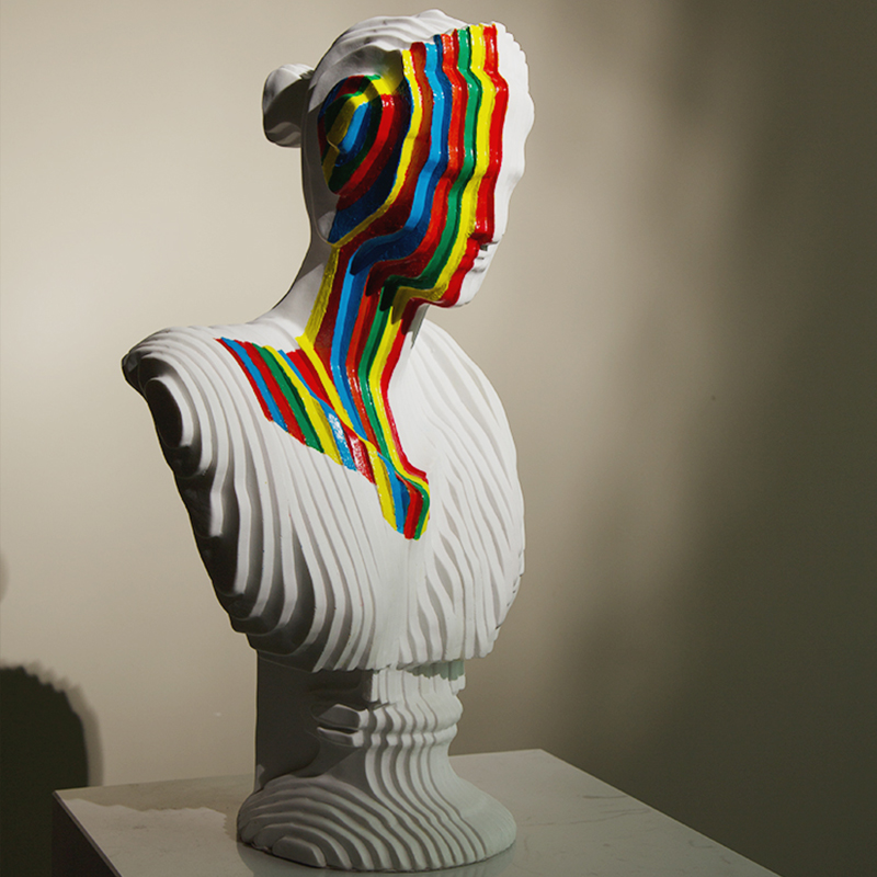 现代简约彩色条纹树脂人物艺术雕塑软装饰品酒店玄关Y展厅抽象摆