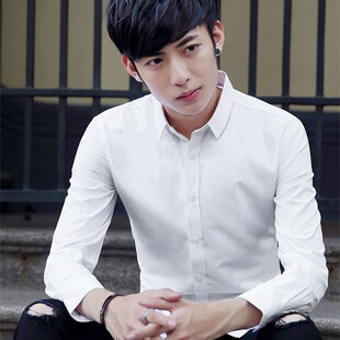 衬衫男士长袖外套上衣服休闲港风寸杉韩版修身学生装W夏季伴郎套