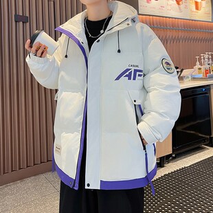 潮牌羽绒服男冬季2024新款青少年潮流棉衣加厚连帽保Y暖冬装外套
