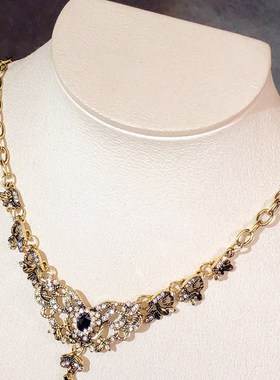 法式复古夸张毛衣链女高级感满钻水滴项链轻奢小众锁骨链礼服配饰