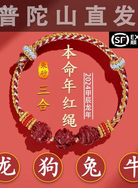 普陀山2024龙年红绳朱砂手链女龙绳男本命年红绳太岁护身编制手绳