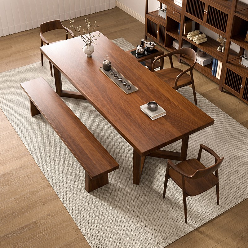 南美胡桃木大板茶桌椅组合办公室实木泡茶桌简约现代家用客厅茶台