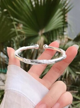 999纯银手镯繁花年轻款开口实心银镯子送女友闺蜜妈妈生日礼物
