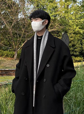 春秋季中长版毛h呢大衣男休闲韩版潮流高级感帅气宽松西装呢子外