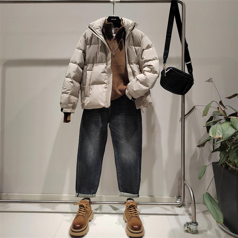 冬季男装高级感保暖加厚棉服外套男生冬天套N装潮牌宽松休闲裤子