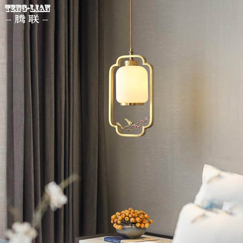 新中式床头小吊灯全铜入户门口过道茶室玄关古典中国风卧室吊灯具