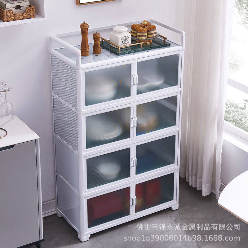厨房置物架多层落地多功能储物柜子带门家用碗柜放碗碟餐具收纳柜