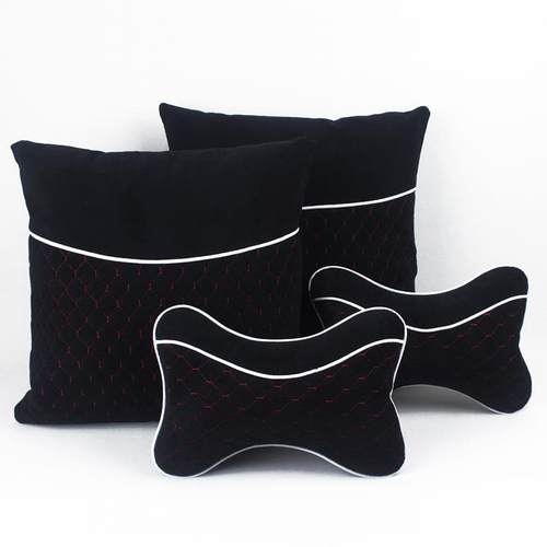 水晶绒汽车头枕抱枕四件套枕套组合套装四季通用汽车内饰品