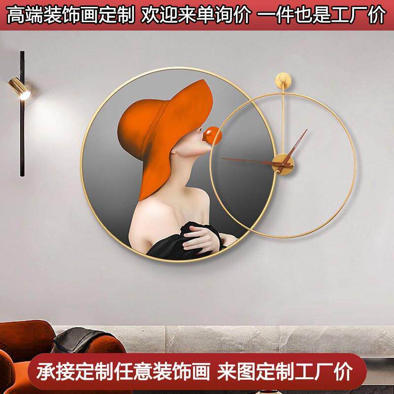现代简约餐厅装饰画饭厅墙壁装饰个性创意时钟画轻奢餐桌时尚挂画